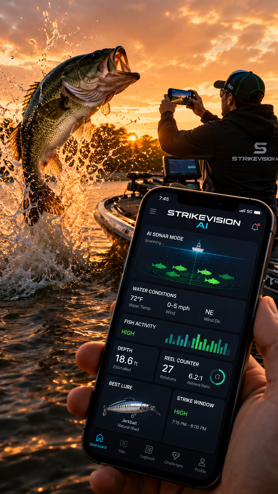 StrikeVision AI fishing app promo image
